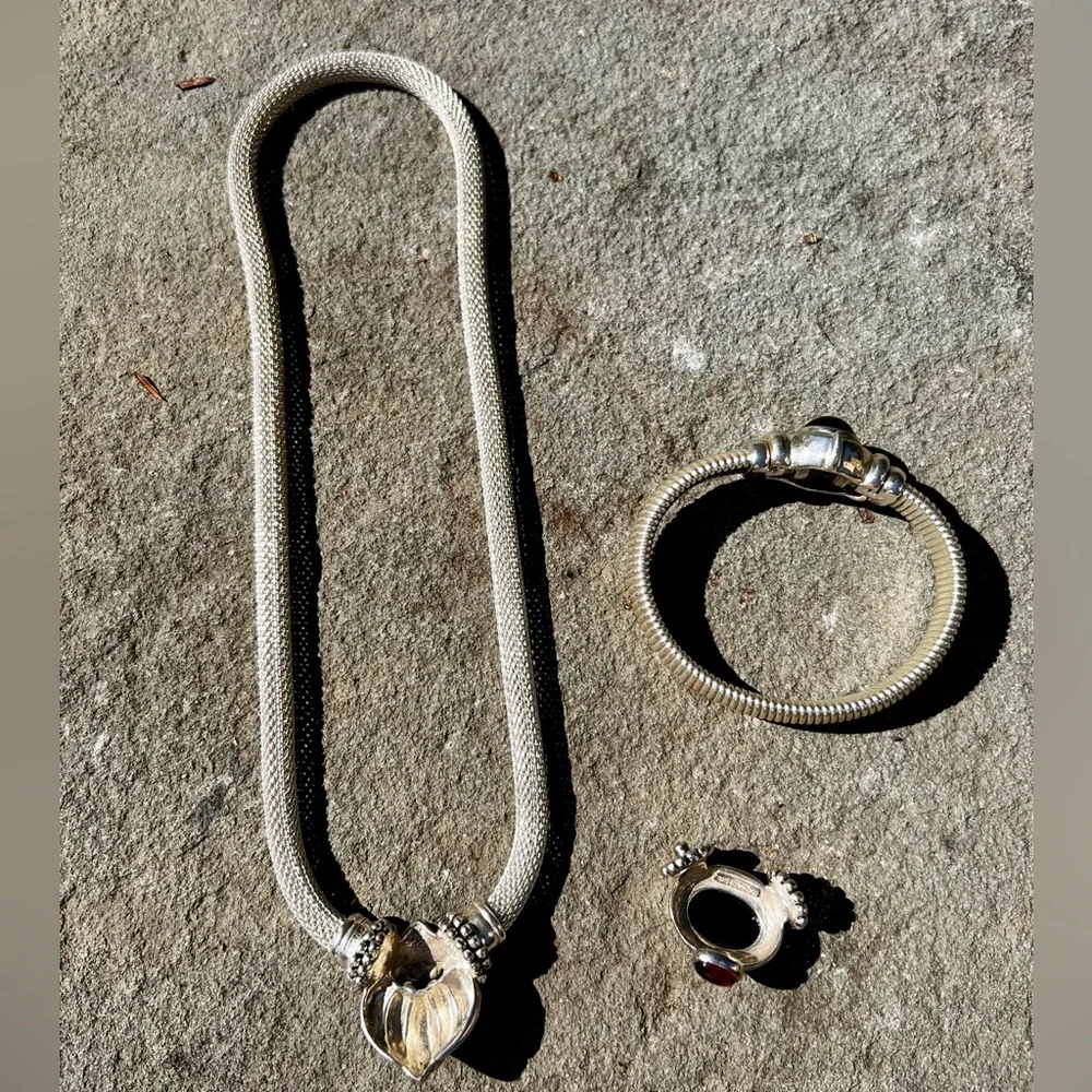Joseph Esposito ESPO Sterling Silver Necklace + Pedants and Bracelet Onyx Amber - Picture 3 of 10